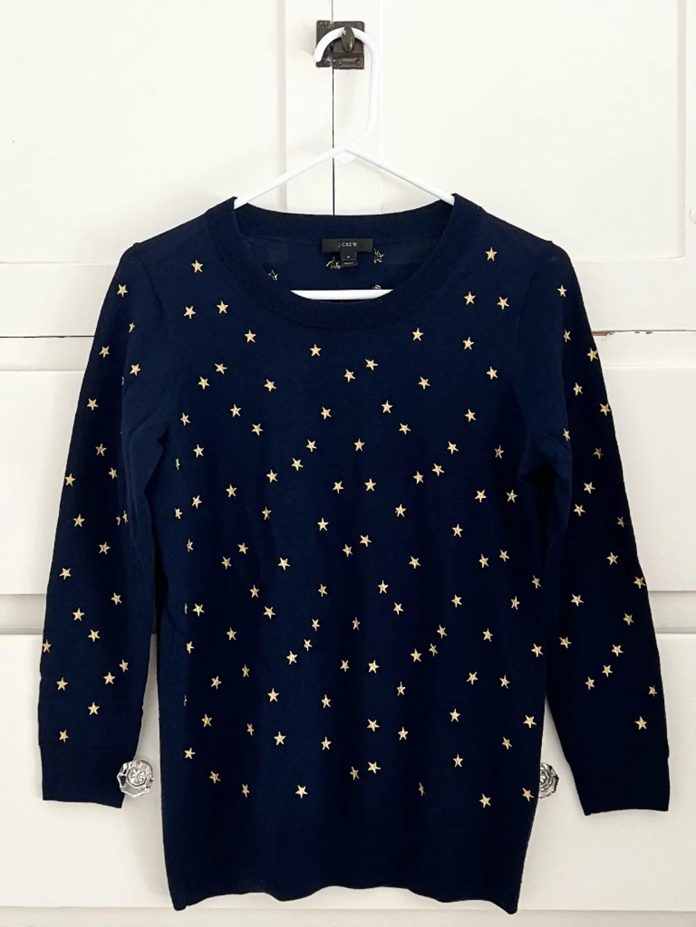 J.Crew 100% Merino Wool Gold Star Sweater Navy Size S